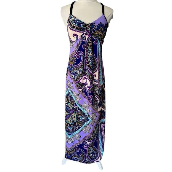 Heart Soul Maxi Dress Purple Paisley Print Braided Razor Back NWOT SZ S - Picture 1 of 9